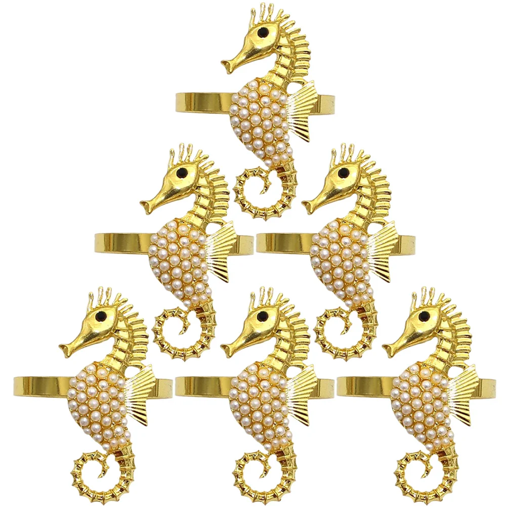 6 Pcs Gold Decor Seahorse Napkin Buckle Buckles Table Holder Household Party Rings Dining Golden Serviette Banquet