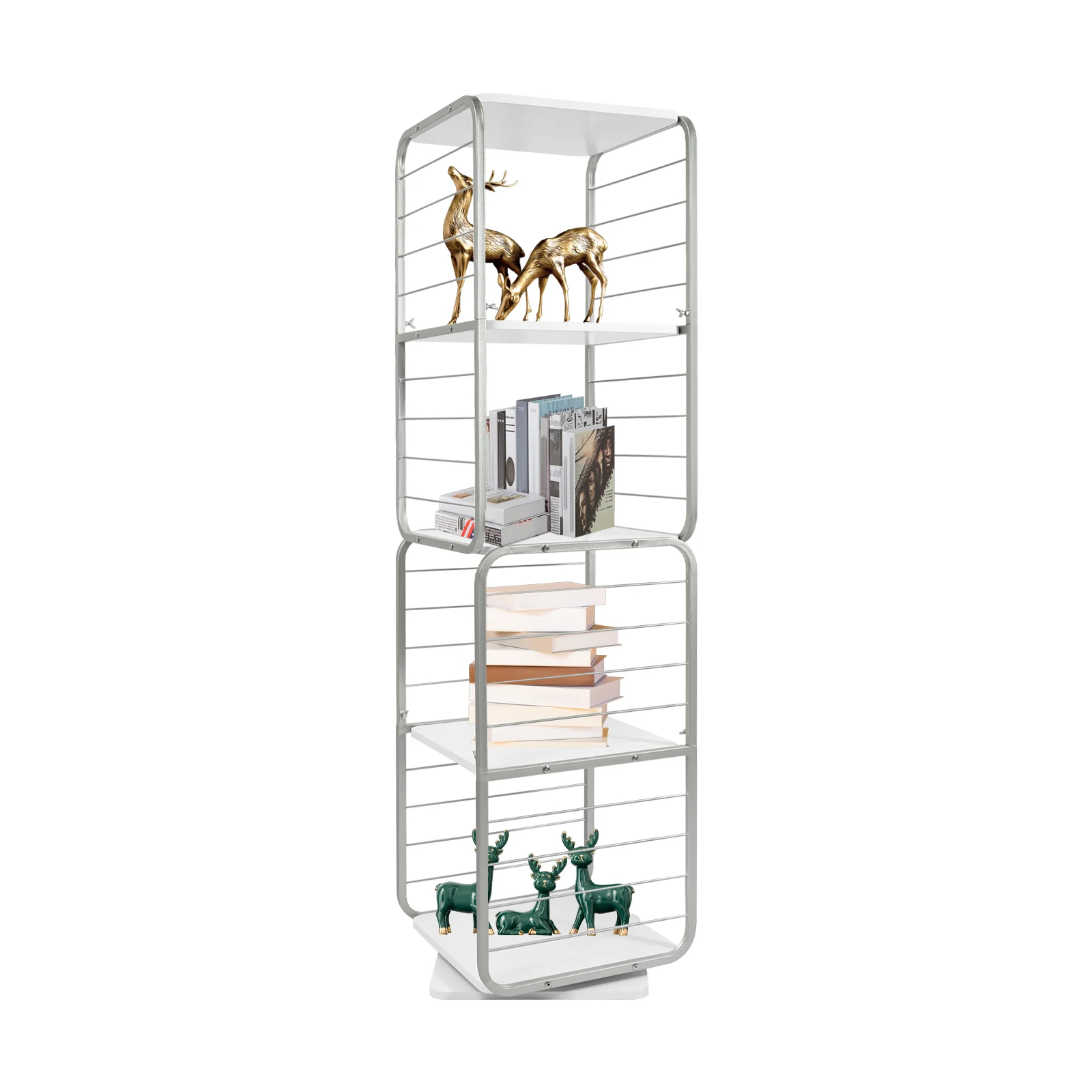 

Rotating Bookshelf 360 Degree 4 Tier 132 lbs Capacity Small Bookcase for Home Office