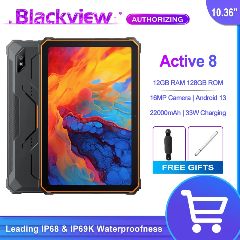 

Blackview Active 8 Rugged Tablets Android 13 T616 Octa Core 6GB 128GB Tablets 22000mAh 33W Charge 2.4K Display Dual 4G