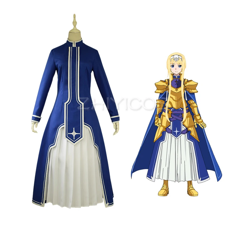 

New Anime Sword Art Online Alicization SAO Alice Synthesis Thirty Cosplay Costume Blue Dress White Skirt Blue Cloak