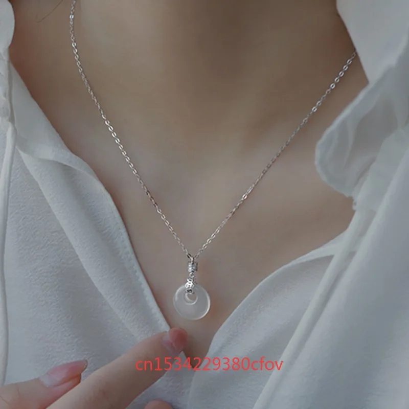 Natuurlijke Agaat Jade Chalcedoon Donuts Hanger Claviculaire Ketting Charmant S999 Zilveren Sieraden Etnische Stijl Cadeau Voor Vrouwen