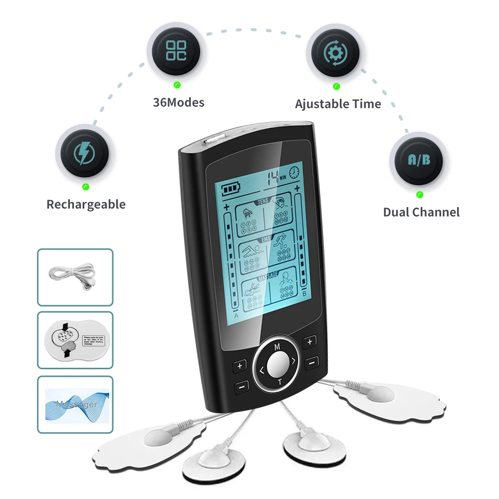 Estimulador muscular Tens EMS, máquina de acupuntura eléctrica, masaje corporal, terapia Digital, adelgazamiento, electroestimulador, 36 modos