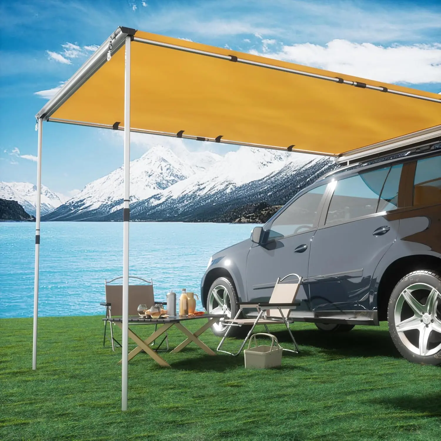 

Awning Camper Awning 8.2X6.5ft Truck Awning Waterproof PU10000mm UV50+ Rooftop Overland Camping