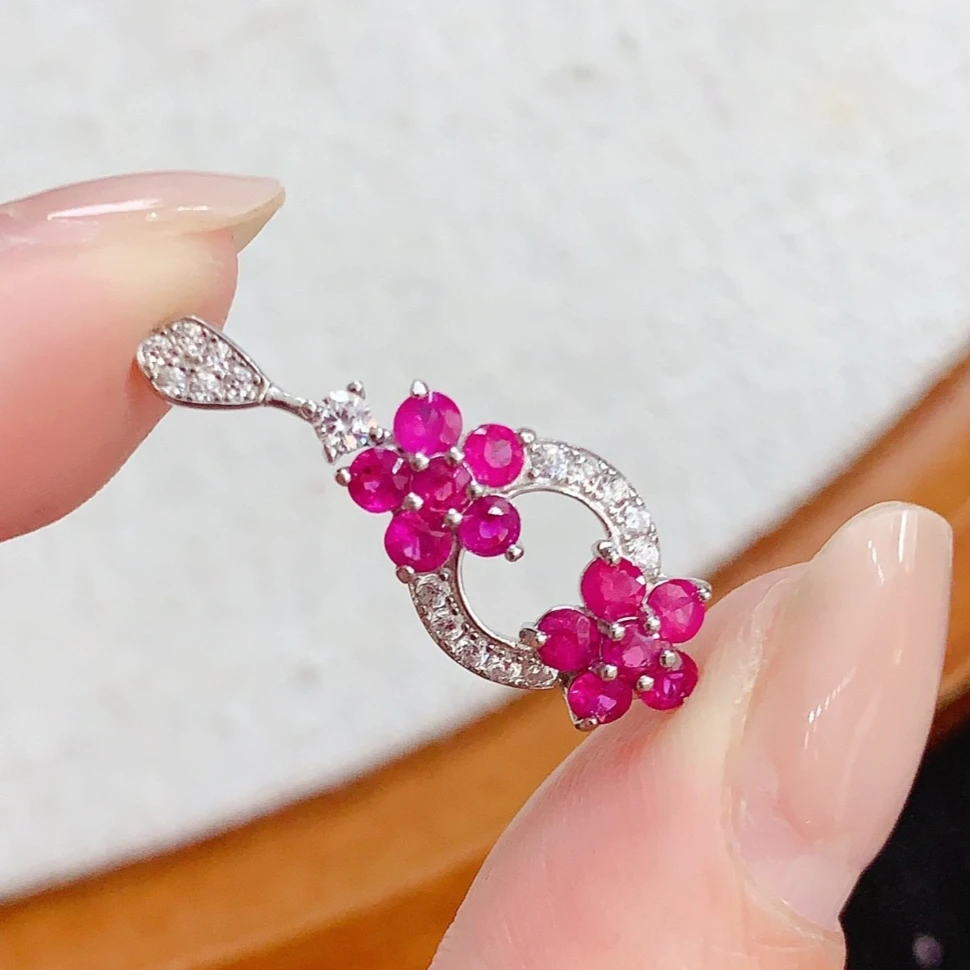 Exquisite 925 Silver Gemstone Pendant 2.5mm Natural Ruby Pendant with Certificate Gold Plated Silver Ruby Jewelry Gift for Women