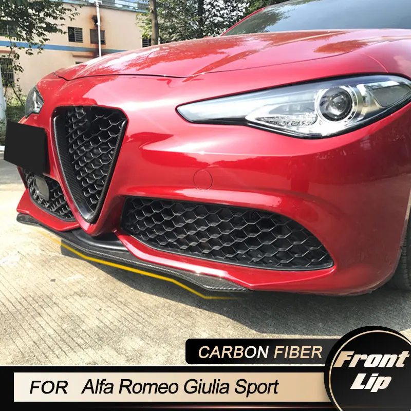 

Автомобильный передний бампер, спойлер для Alfa Romeo Giulia Sport Sedan, 4-дверный, 2015-2020, передняя губа, фартук для подбородка, комплект защиты корпуса из углеродного волокна