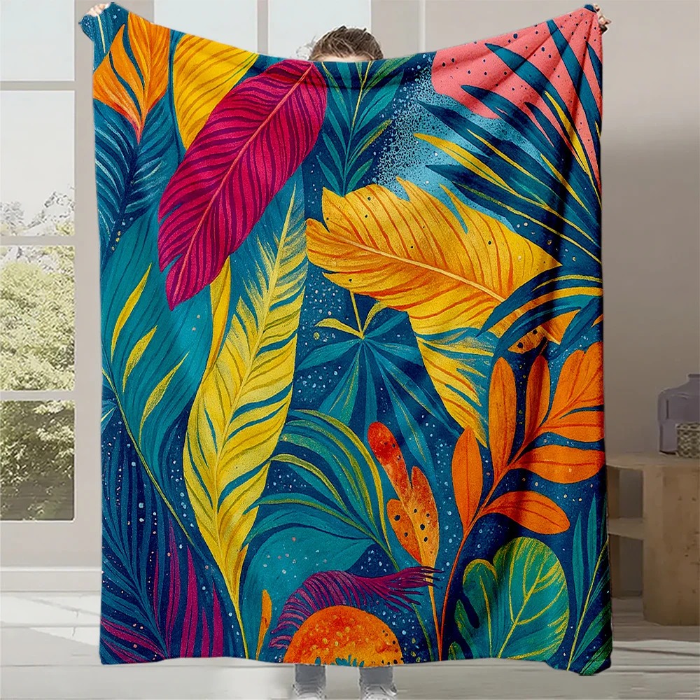 1pc Tropical Rainforest Monet Style Flannel Blanket - High Weight Soft Warmth, Vibrant Tropical Print, Machine Washable, All-Sea
