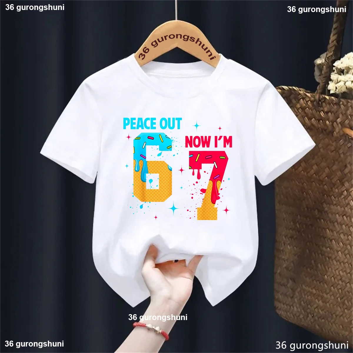 

2026 Peace Out 6 Now I Am 7 Graphic Printed T Shirt Girls/Boys Kawaii Kids Clothes 7th Birthday Gift Shirt Summer Solid T-Shirt