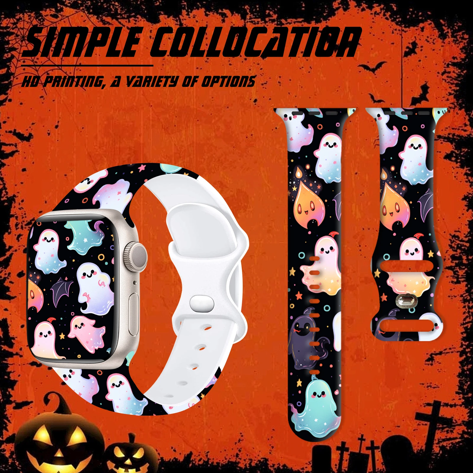 

Halloween Element Printed Strap for Apple Watch 11 10 9 8 Watchband Replaceable Bracelet for iWatch 42mm 41mm 40mm 38mm Band