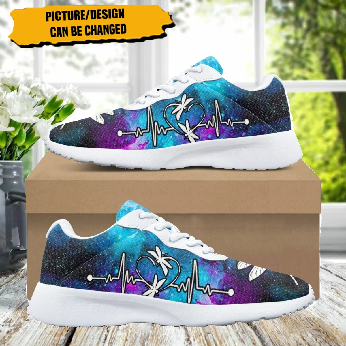 Heartbeat Dragonfly Pattern Sneakers for Women Travel without tired feet Durable jogging Training Shoes Holiday Gift for Ladies