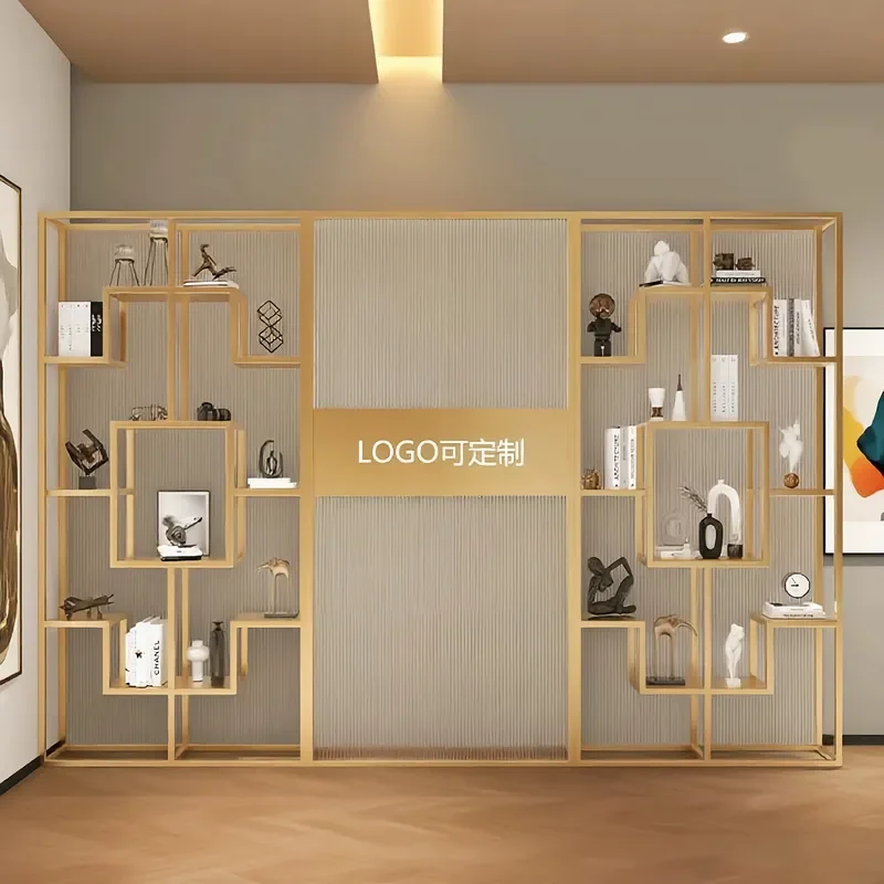 Office Glass Partition Shelf Company Entrance Front Desk Logo Image Wall Screen Display Stand