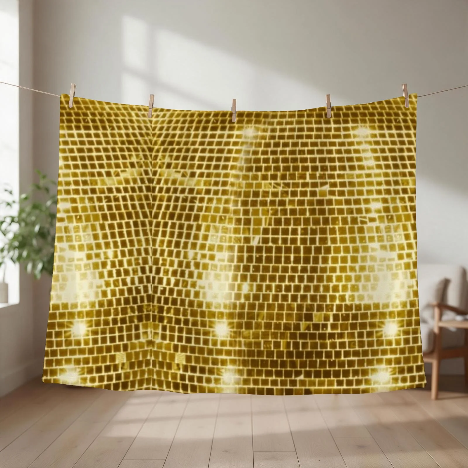 Real Disco ball gold disco fever boogie dance 70s club disco party checkered Throw Blanket
