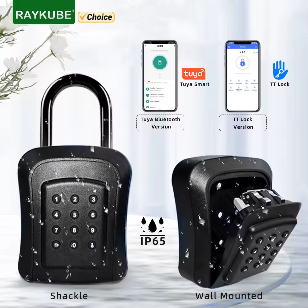 RAYKUBE IP65 Wasserdichtes Metall Smart Wall Mount Key Lock Box Sicherheitsschloss mit Tuya/TT Lock APP/Passwort entsperren für Schlüsselsafe