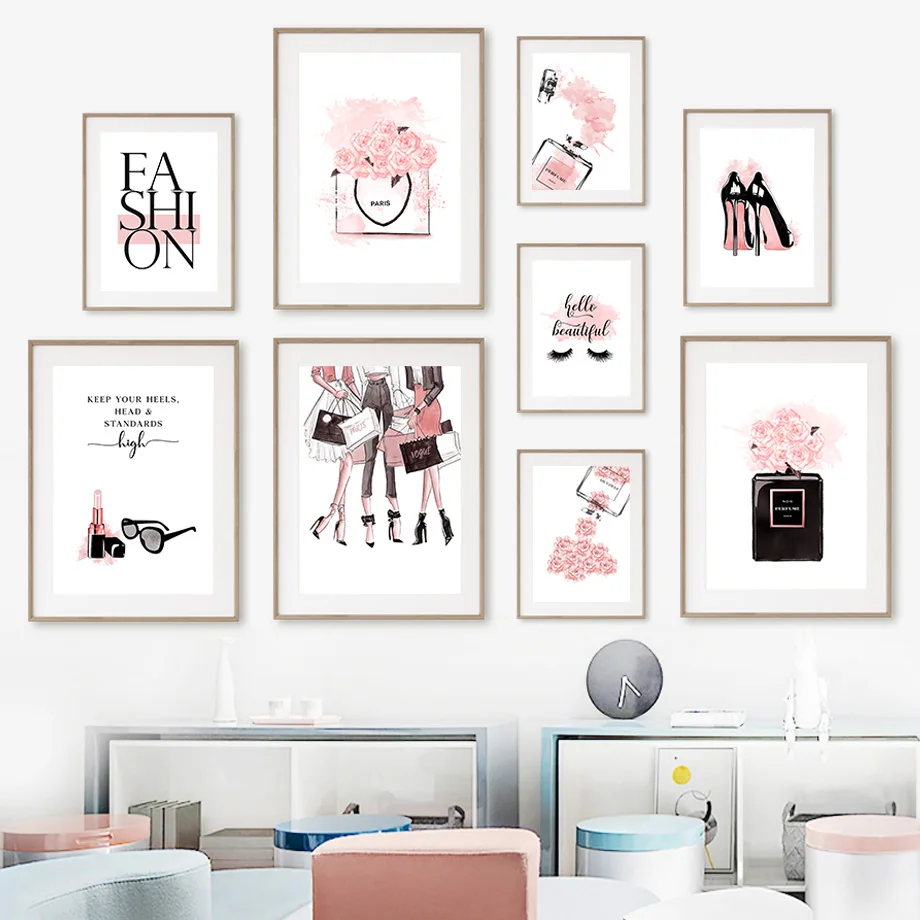 Impresiones de Arte Mural de Moda, Póster de Lona con Diseño de Perfume Rosa Glam, Frases Inspiradoras Chic para Decoración de Habitación Juvenil, Dormitorio o Vestidor
