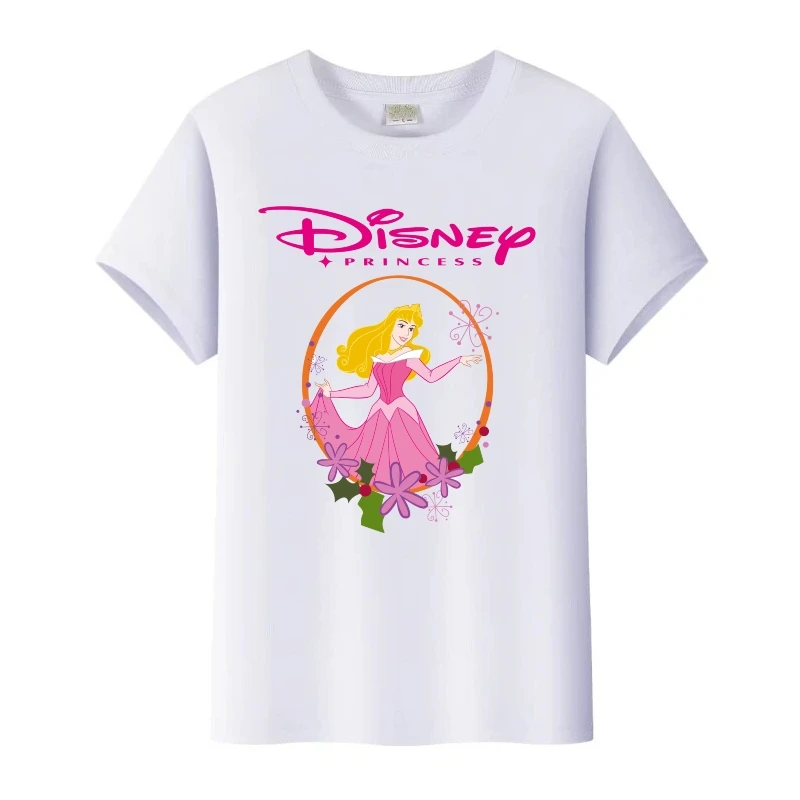 

Милые футболки с принтом принцессы Диснея Авроры и друзей, топы с круглым вырезом, футболка больших размеров 90-х годов, футболка с короткими рукавами, женская одежда, блузка для девочек