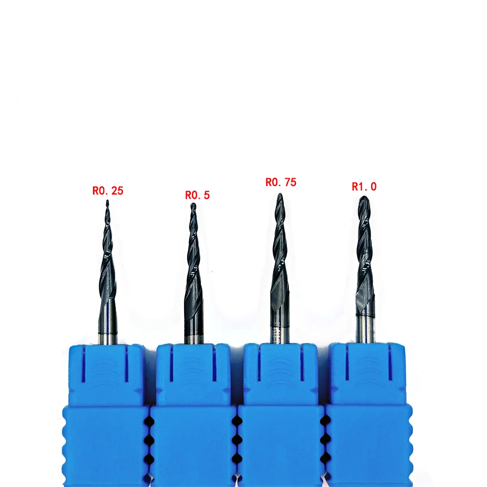 R0.25 〜 R1.0 xD3.175 (1/8 ") x15x38L 2 フルート木材フライステーパーボールノーズエンドミル CNC ツール超硬ソリッドカッター
