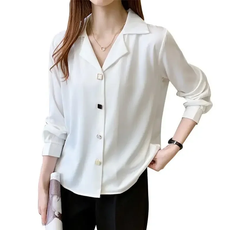 Autumn Elegant Buttons Solid Color Polo-Neck Long Sleeve Women Clotheing Femme All-match Basic Blouse Ladies Simplicity Tops