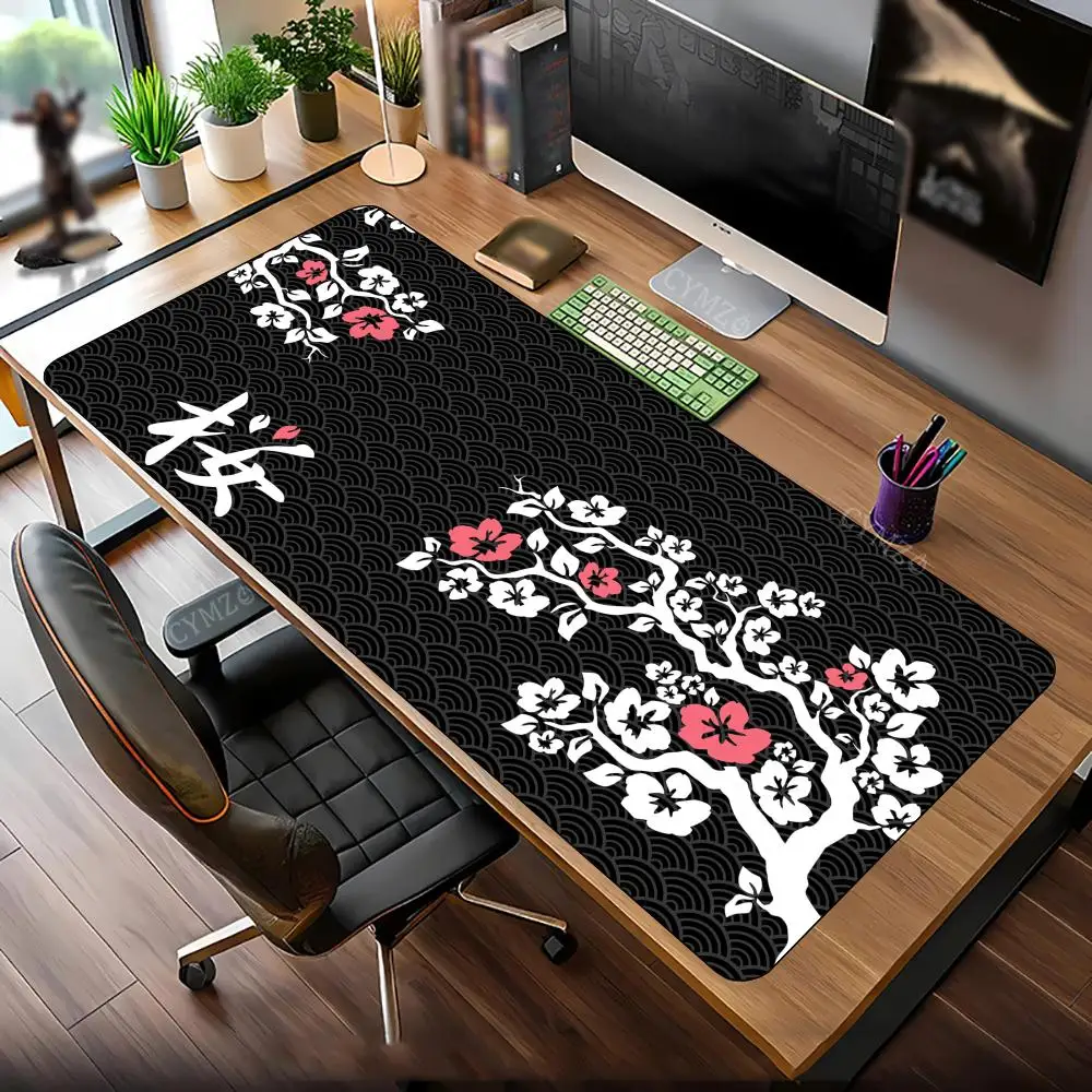 Kirschblüten und gewelltes Texturmuster, Mauspad, Schreibtischunterlage, Gaming-Matten, rutschfest, langlebiges Schreibtischzubehör, Tastatur-Desktop-Pads