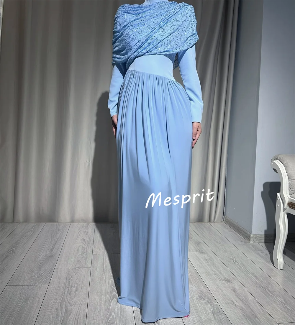 Customized Jersey Sequined High Collar A-lineLong Dresses Bespoke Occasion Sparkle Formal Evening Party Gown Exquisite