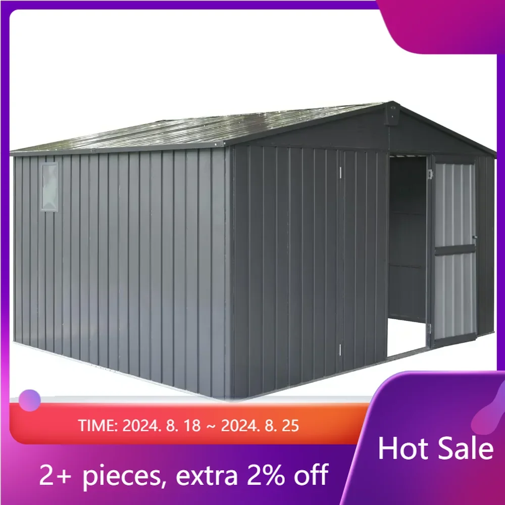 

Storage Shed 11'x 9' with Galvanized Steel Frame & Windows, Outdoor Garden Shed Metal Utility Tool Storage Room(Dark Gray)