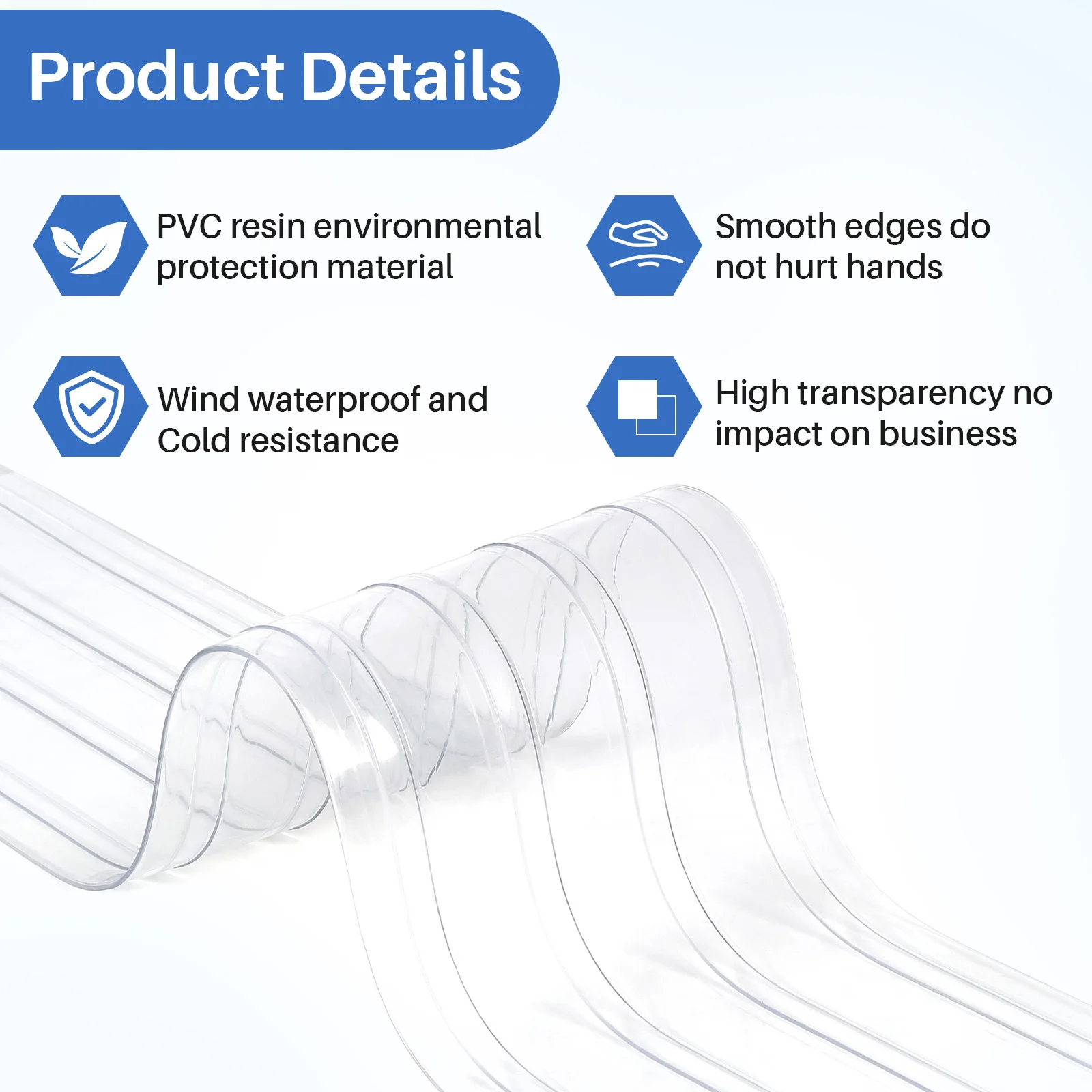 PVC-Lamellenvorhang, 7-teiliger Transparenter PVC-Streifenvorhang, Winddicht, Wasserdicht für Räume, Geschäfte, Supermärkte, Kühlräume – Detail 9