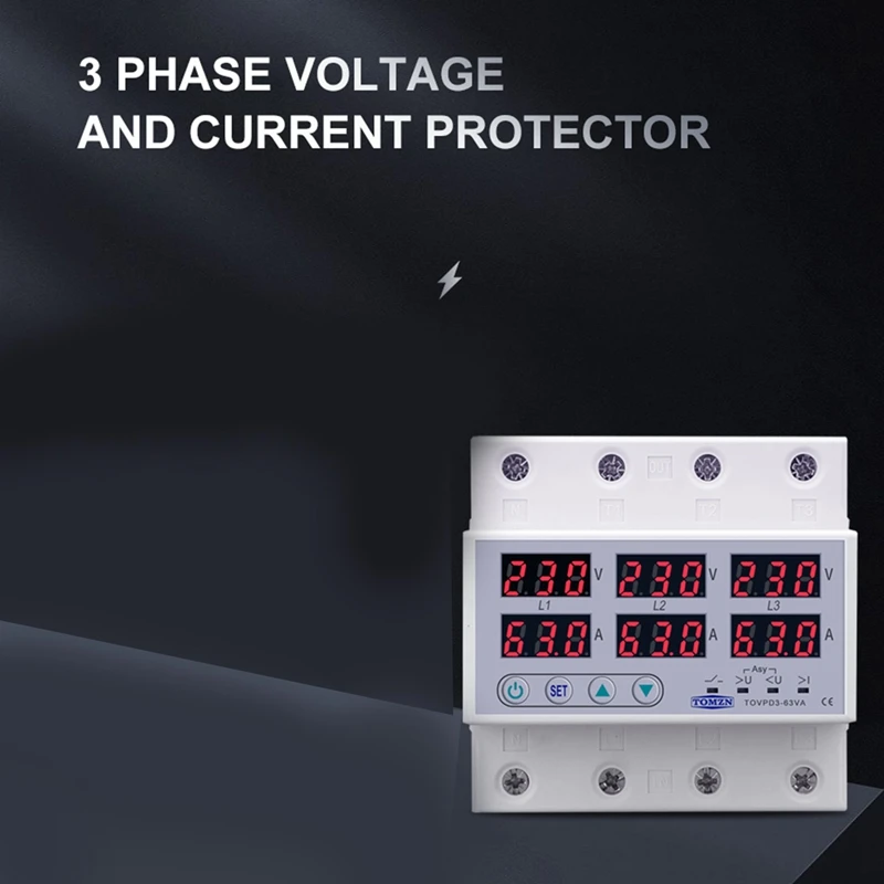 HOT-TOMZN Din Rail 3 Phase Voltage Relay 3P+N Voltmeter Ammeter Over And Under Voltage Monitor Relays Protector 63A 230V With N