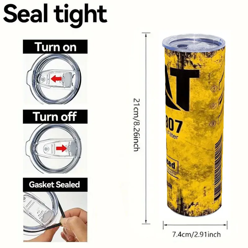 فلتر زيت المحرك المعزول من الفولاذ المقاوم للصدأ سعة 20 أونصة، أصفر مزدوج الجدار مع القش والغطاء، كوب سيارة للمشروبات الساخنة الباردة