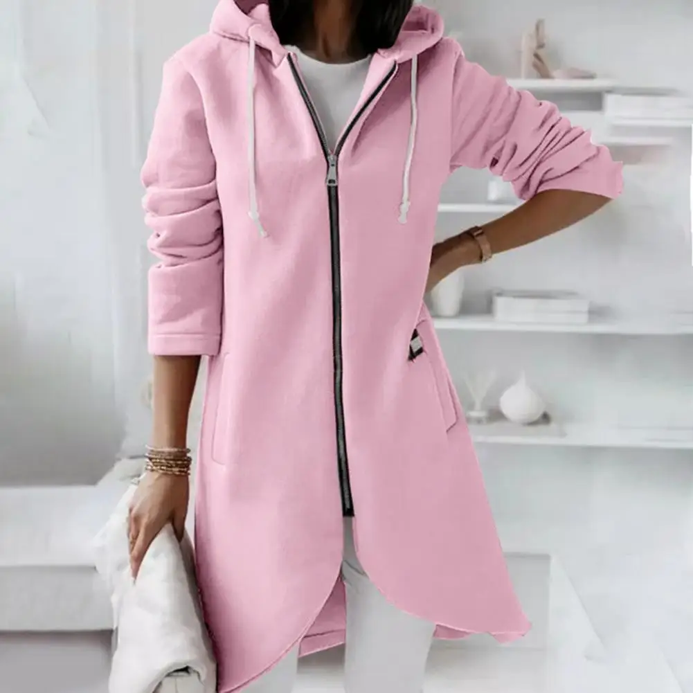 Elegant Hoodie Pocket Design Cotton Blend Female Hoodie Coat Skin-friendly Women Comfortable Solid Sweatshirt For Daily Wear