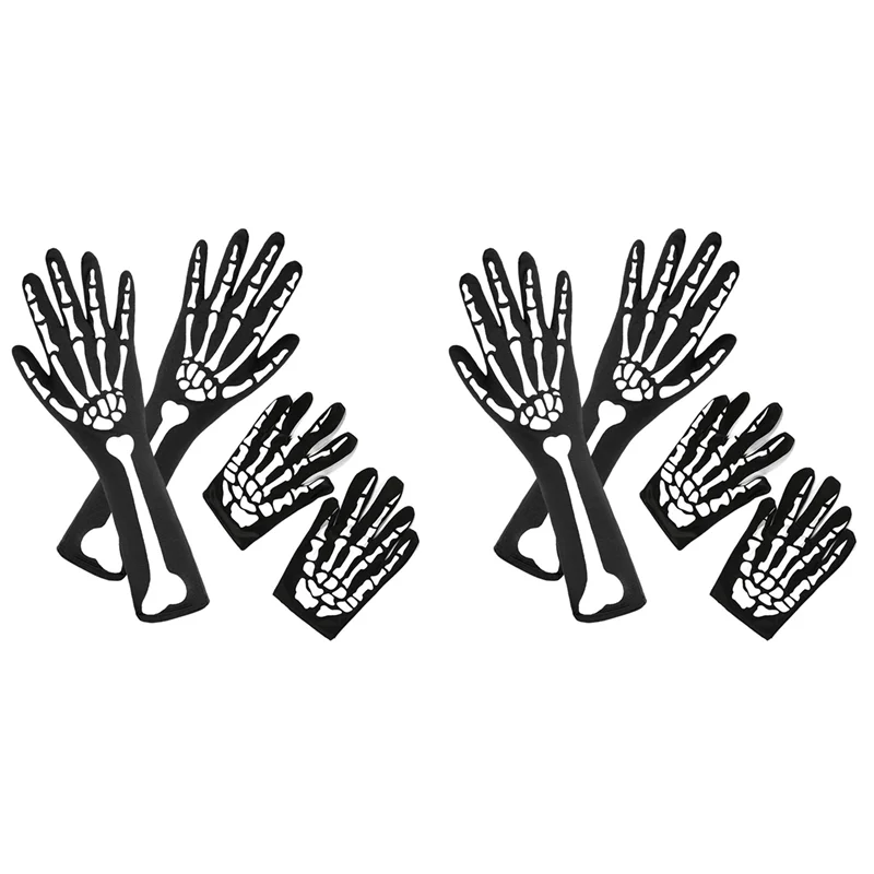 

A30F-4 Pairs Halloween Skeleton Gloves With Skeleton Arm Sleeve Full Finger Long Arm Skeleton Gloves For Kids And Adults