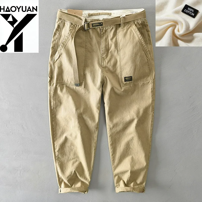 

Spring and Autumn Fashion Pure Cotton Men's Work Pants Casual Loose Waist Belt Mid Waist Slim Fit Men's Casual Pants