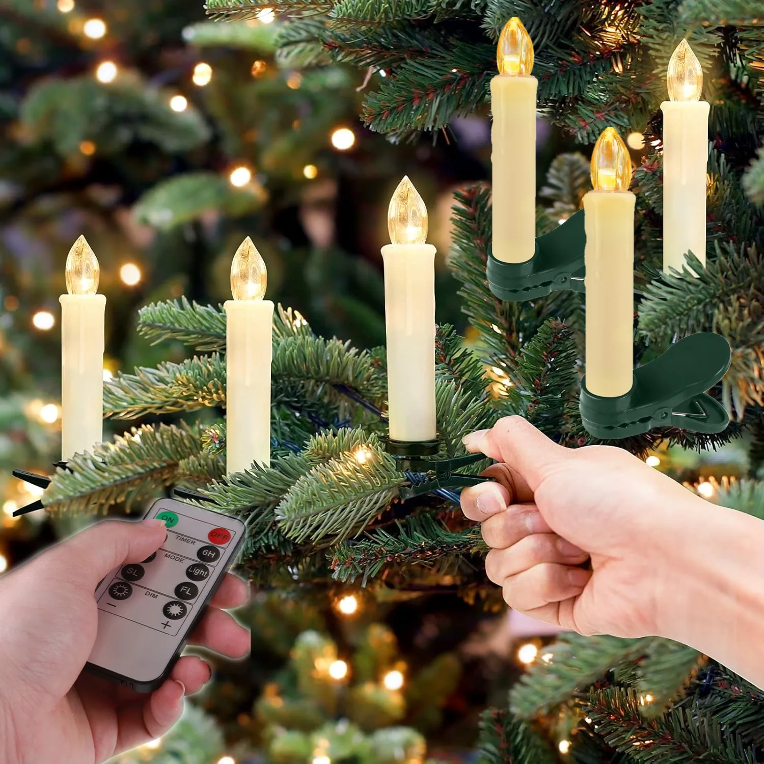 

10PC Flameless Taper Candles with Timer Remote Clip On LED Candle Lights for Christmas Tree Battery Operated LED Window Candles