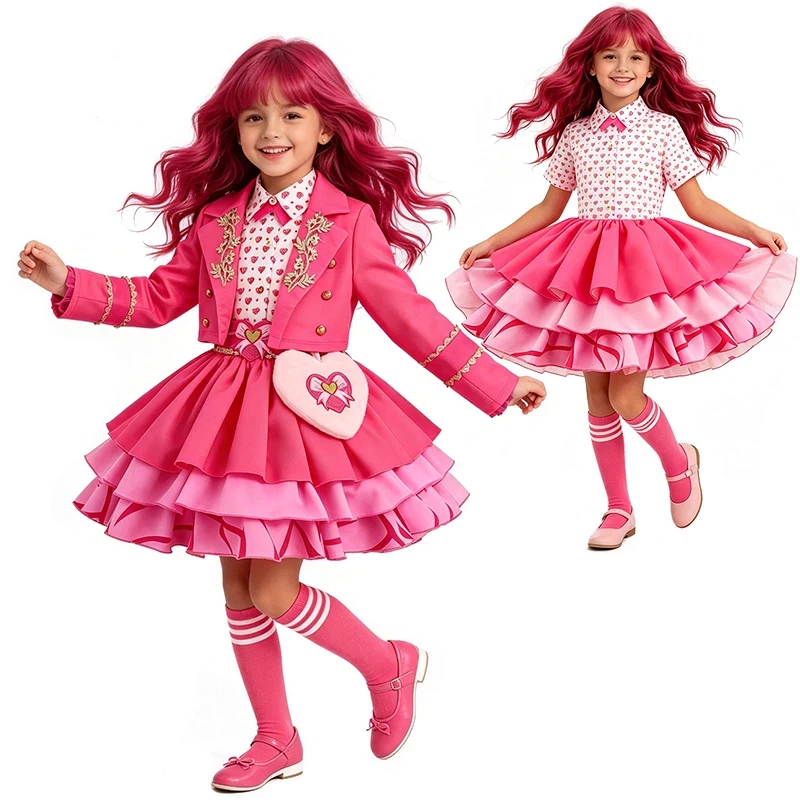 2026  Tiered Ruffle Tutu Bridget Pink Princess Dress for Girls Halloween Cosplay Descendants Masquerade Party Costume