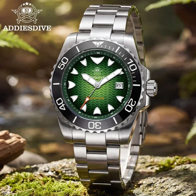 ADDIESDIVE Top Brand AD2561 Men's Steel Watch BGW9 Blue Luminous Calendar 20Bar Diving Reloj Quartz Watches Relogio Masculino