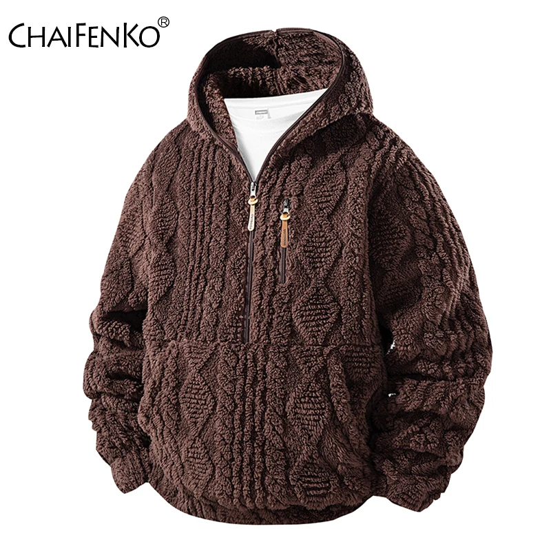 New Fleece Hooded Hooded Men Jacket Winter Fashion Versatile Casual Keep Warm Coat Outdoors Solid Thicken Comfortable Sweater