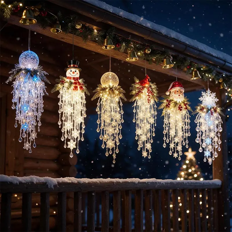 New Crystal Cascade Christmas Light Glow Hanging Ornament Outdoor Garden Yard Decor Christmas Tree Light for Weeding Home Decor