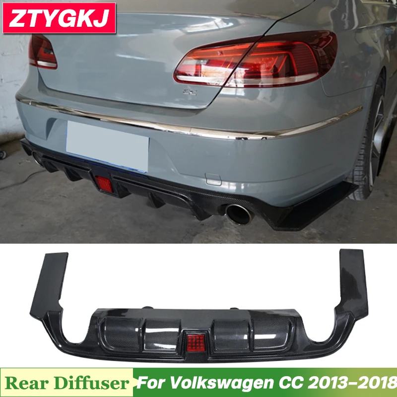 High Quality Carbon Fiber Rear Bumper Lip Diffuser Splitters With Led Light For Volkswagen CC 2013-2018