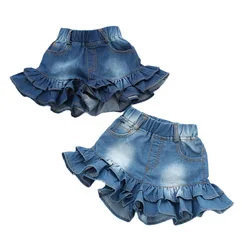 Girls Denim Shorts 2 Layers Ruffles Lace Teenage Girl Jeans Kids Workout Fashion Skirt Shorts Summer Beach Sports Short Pants