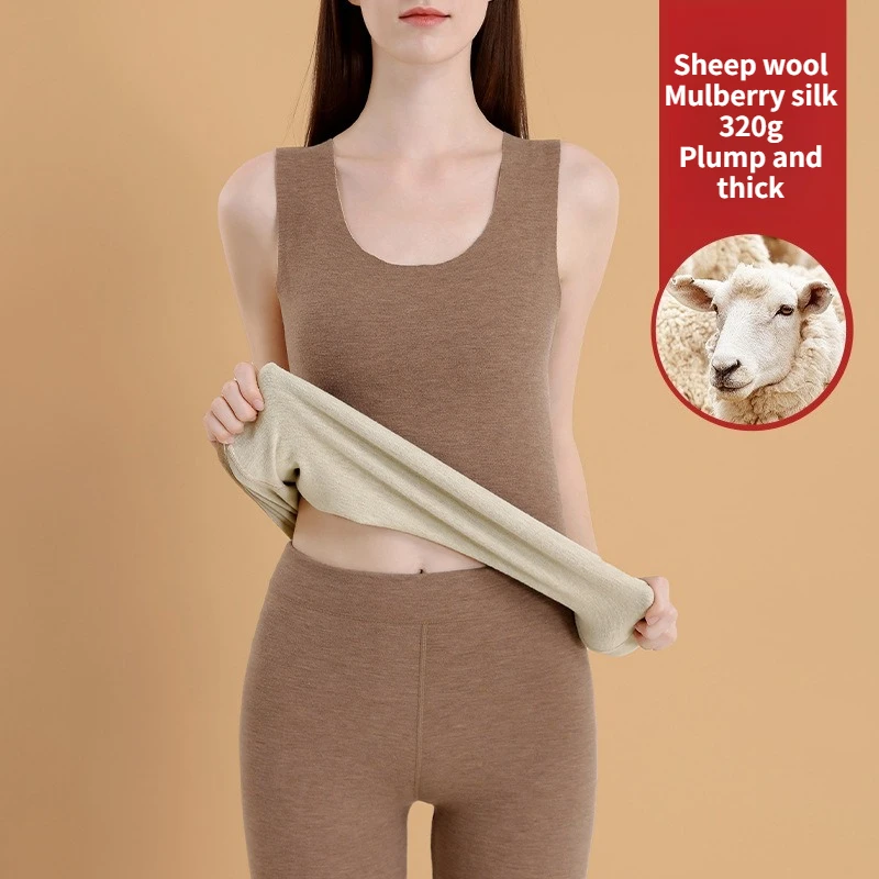 秋冬ウールシルク暖かいベスト加熱厚いシームレスな女性の下着-tシャツノースリーブトップス固体熱カジュアルナイトウェア