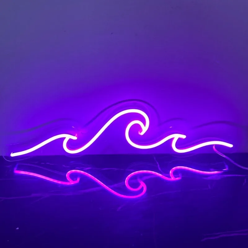 Wave Neon Sign Led Night Light Ocean Neon Lamp Personalized Birthday Gifts Nature Neon Signs Living Room Bedroom Office Decor