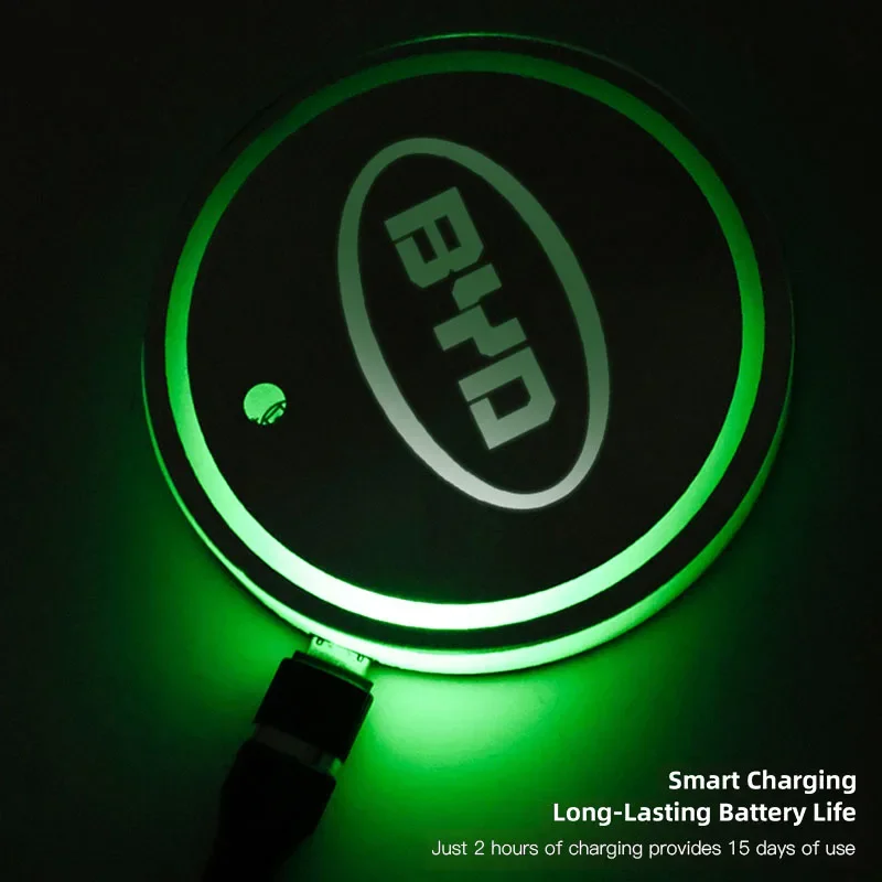 7‑Color Glowing LED Cup Holder Pad Fit BYD Atto3 Yuan Plus Dolphin Seal Han Tang Interior Decor Parts