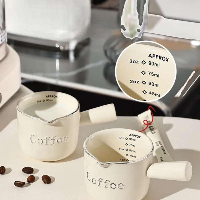 

Mini Ceramic Milk Cup Creamer Jug Small Espresso Coffee Measuring Milk Pitcher with Handle Latte Mixer Scale Measure Mugs