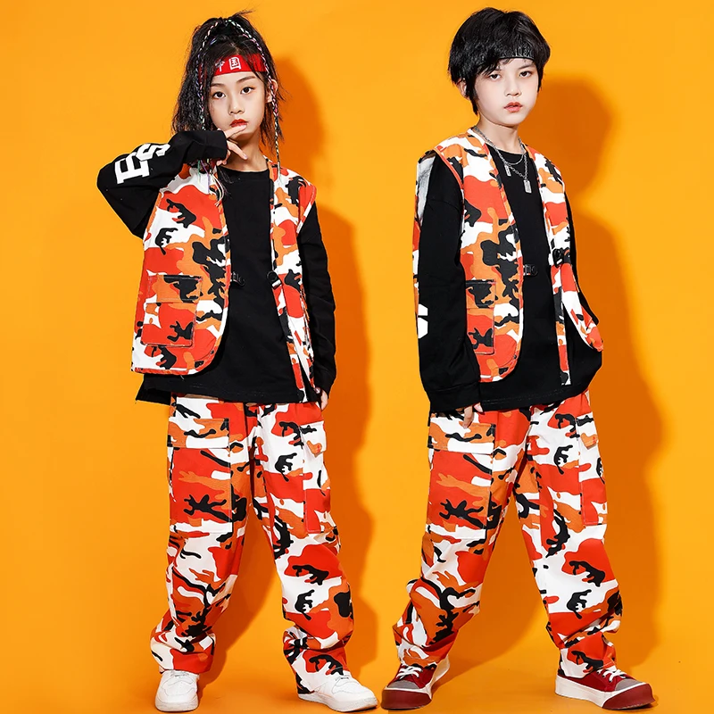 Gilet d'outillage de Camouflage, costume Hip-Hop pour enfants, Costumes de danse Jazz Kpop pour filles et garçons, vêtements de danse Rave Hip Hop DN12922