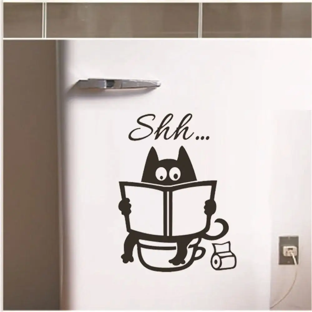 Cartoon Shh... Toilet Wall Sticker Waterproof PVC Bathroom Door Decals DIY Removable Toilet