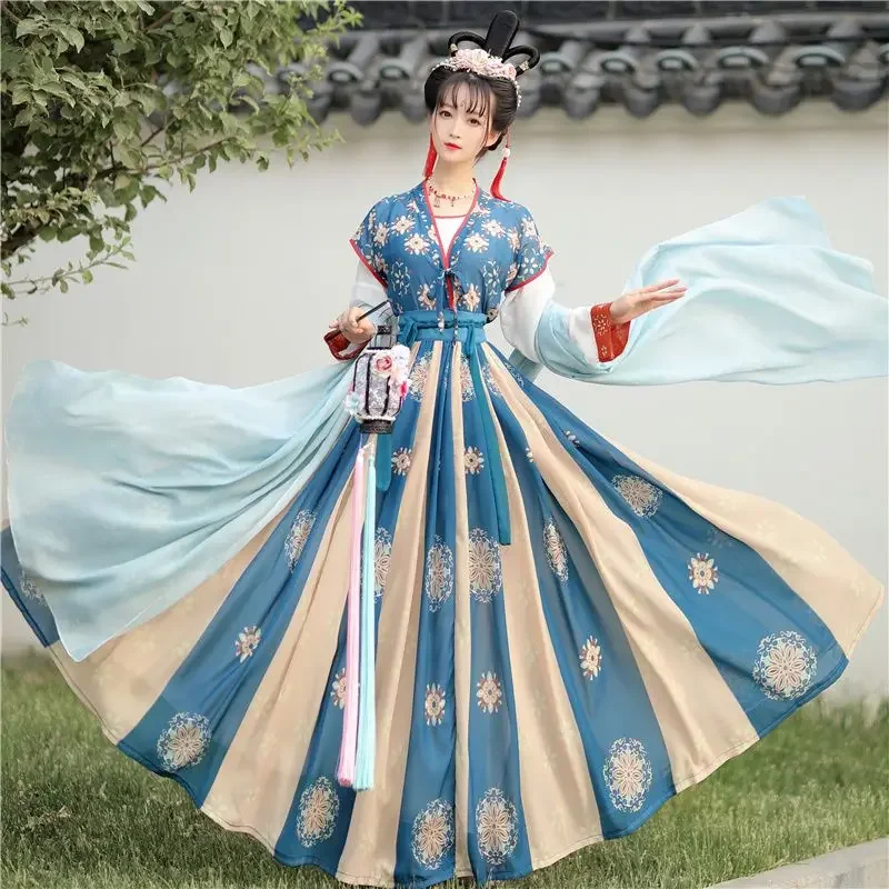 Оригинальная Женская юбка Hanfu из трех частей, китайская Династия Тан, длина талии, весна-лето, традиционное китайское платье, Красный Косплей