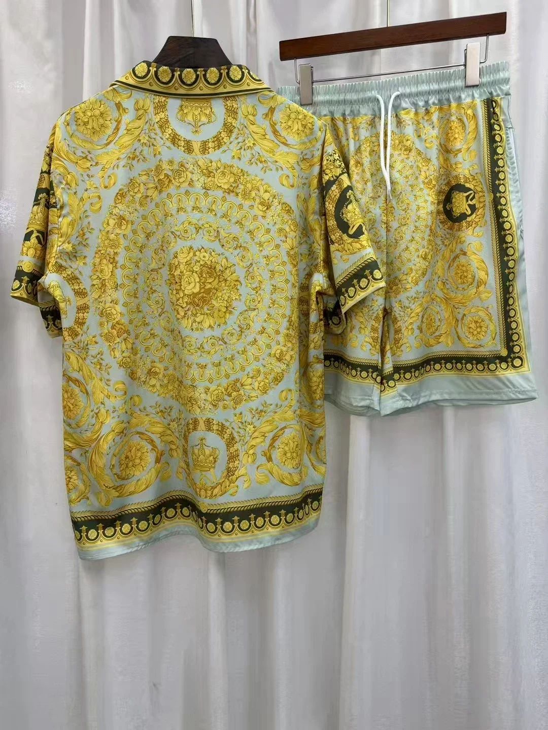 NONE Hawaiian Shirt Set Silver Dragon Print 5