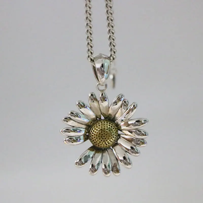 Punk trend pure silver small daisy necklace pendant for women with sunflower sweater chain PMO hip-hop pendant for men