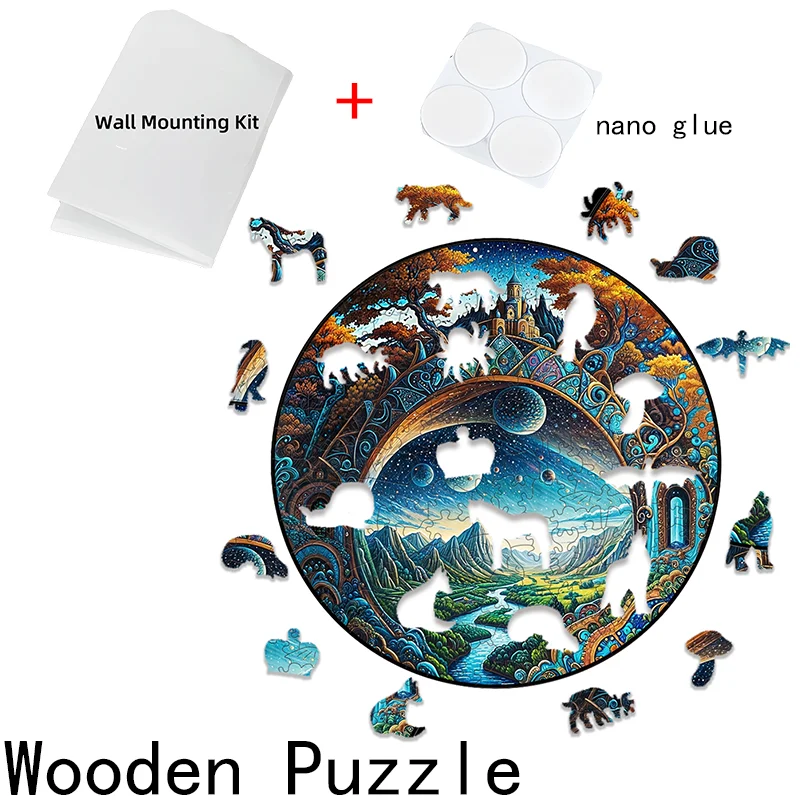 Flat Wooden Landscape Puzzle Home Wall Decoration Parent-Child Interactive Puzzle Game Holiday Gift Educational Toy