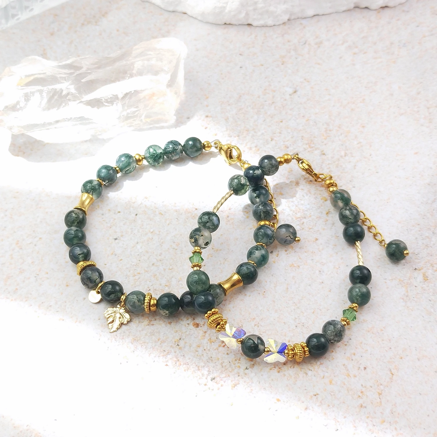 

Lii Ji натуральный моховый агат 6 мм американский браслет из нержавеющей стали модные украшения ручной работы для вечеринки