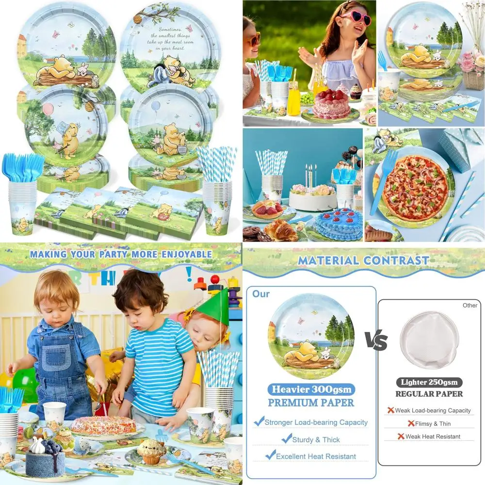 

Winnie the Pooh Baby Shower Tableware Set for 50 Guests: Plates, Napkins, Cups, Straws, and Forks