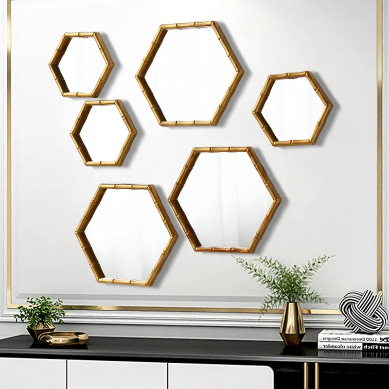 

Hexagon Vintage Wall Mirror Hook Round Bamboo Frame Vanity Makeup Hallway Macrame Mirrors Design Lustro Aesthetic Room Decor