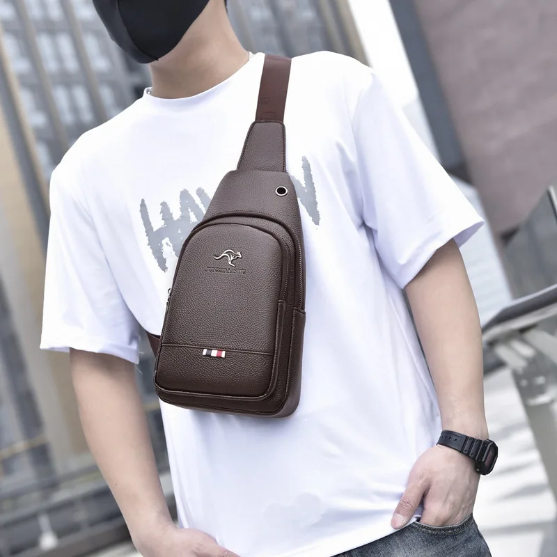 

Износостойкий мужской нагрудный рюкзак из искусственной кожи с множеством карманов, простой, многофункциональный, для путешествий, через плечо